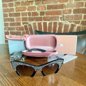 Miu Miu Black Havana Rasoir Rock Cat Marble Crystal Sunglasses (never worn)